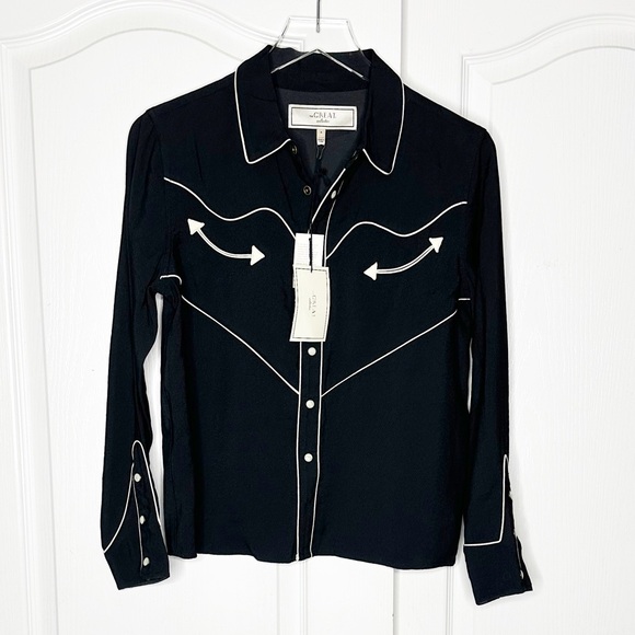 The Great Western Shirt Black Cream Piped Pearl Snap Size 0 - XS - Picture 5 of 15
